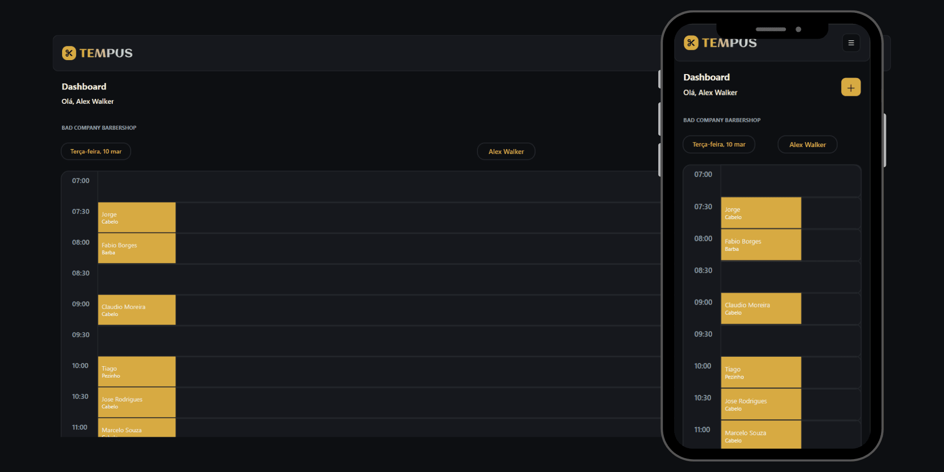 Interface do Tempus – Controle total da barbearia